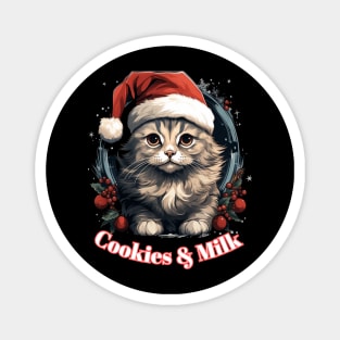 Cookies & Milk - Christmas Cat - Winter Holiday Magnet